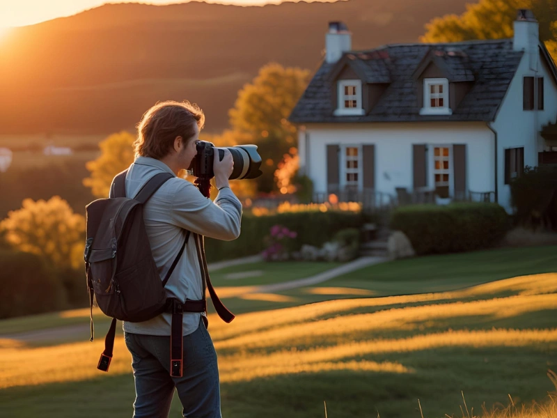 Image of a professional photographer photoshooting a vacation rental property.
